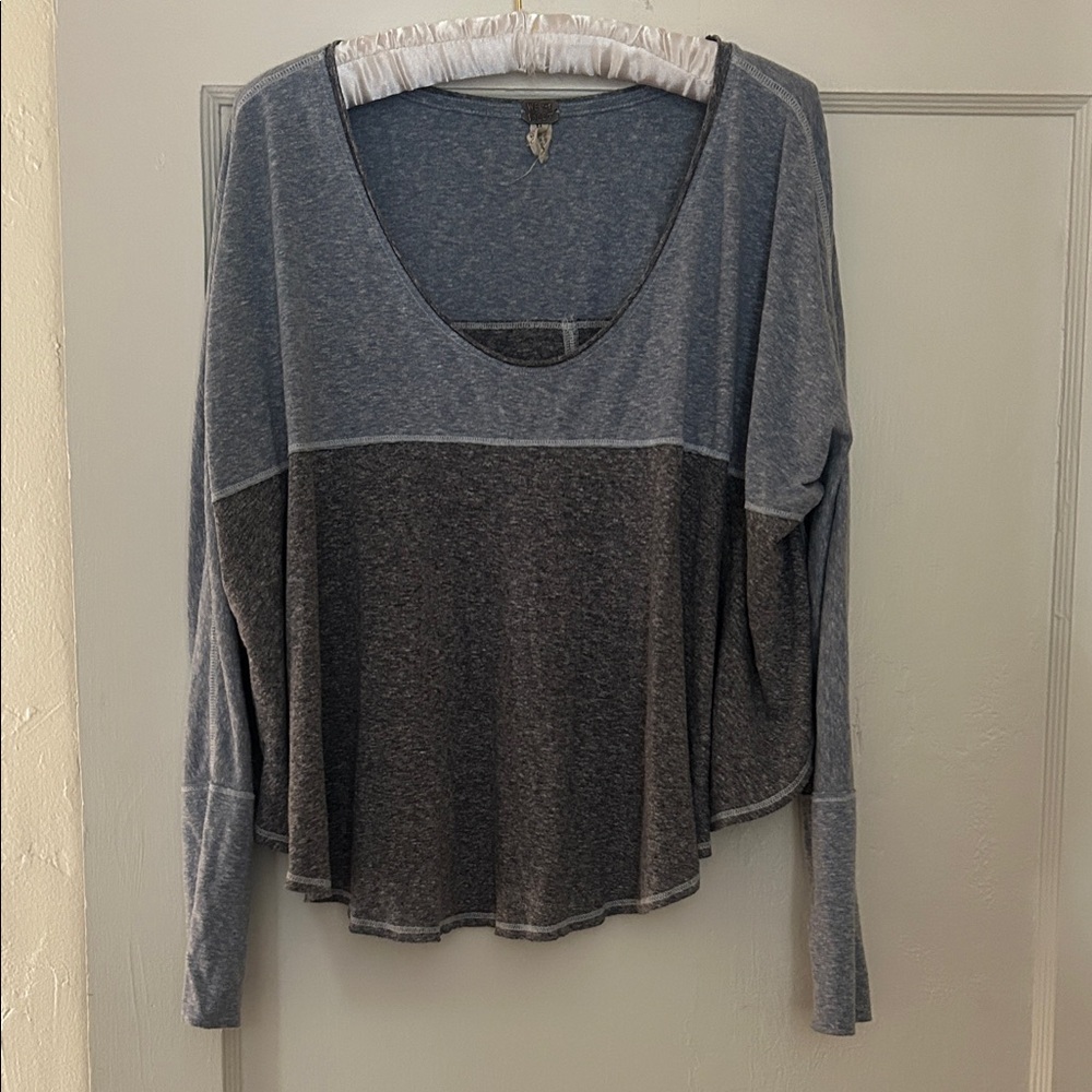 We The Free Two-Tone Gray Long Sleeve Top